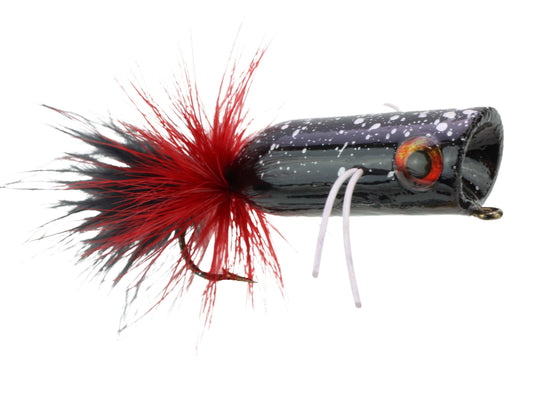 Wild Water Fly Fishing Red and Black Mini Bass Popper, Size1/0 (Qty 4) | SendIt Sailing