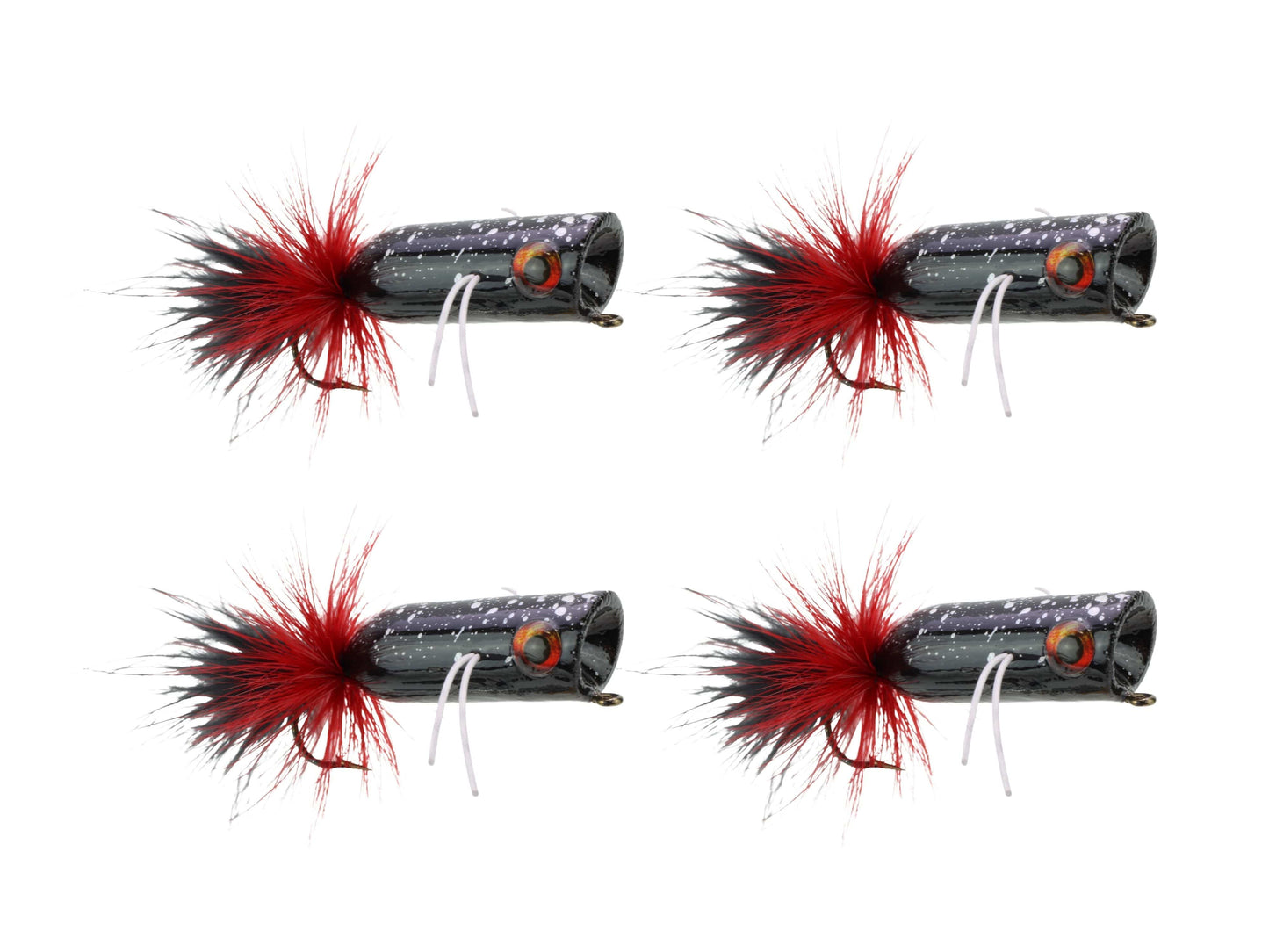 Wild Water Fly Fishing Red and Black Mini Bass Popper, Size1/0 (Qty 4) | SendIt Sailing