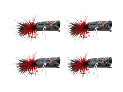 Wild Water Fly Fishing Red and Black Mini Bass Popper, Size1/0 (Qty 4) | SendIt Sailing