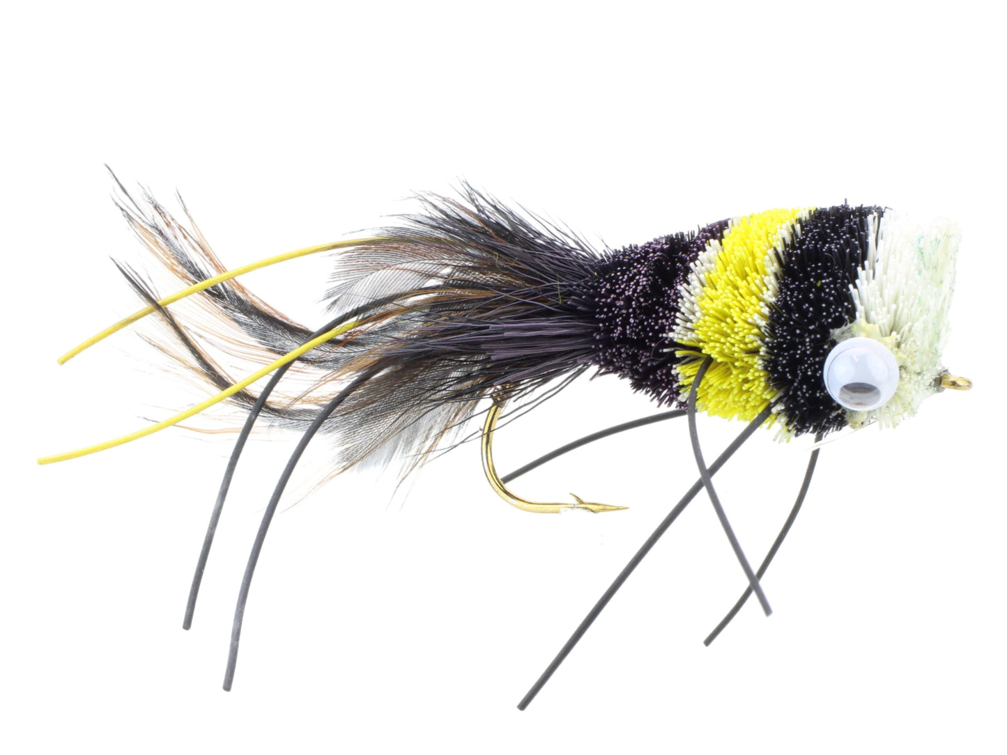 Wild Water Fly Fishing Black, Yellow and White Deer Hair Bass Bug, Size 2 (Qty 2) | SendIt Sailing