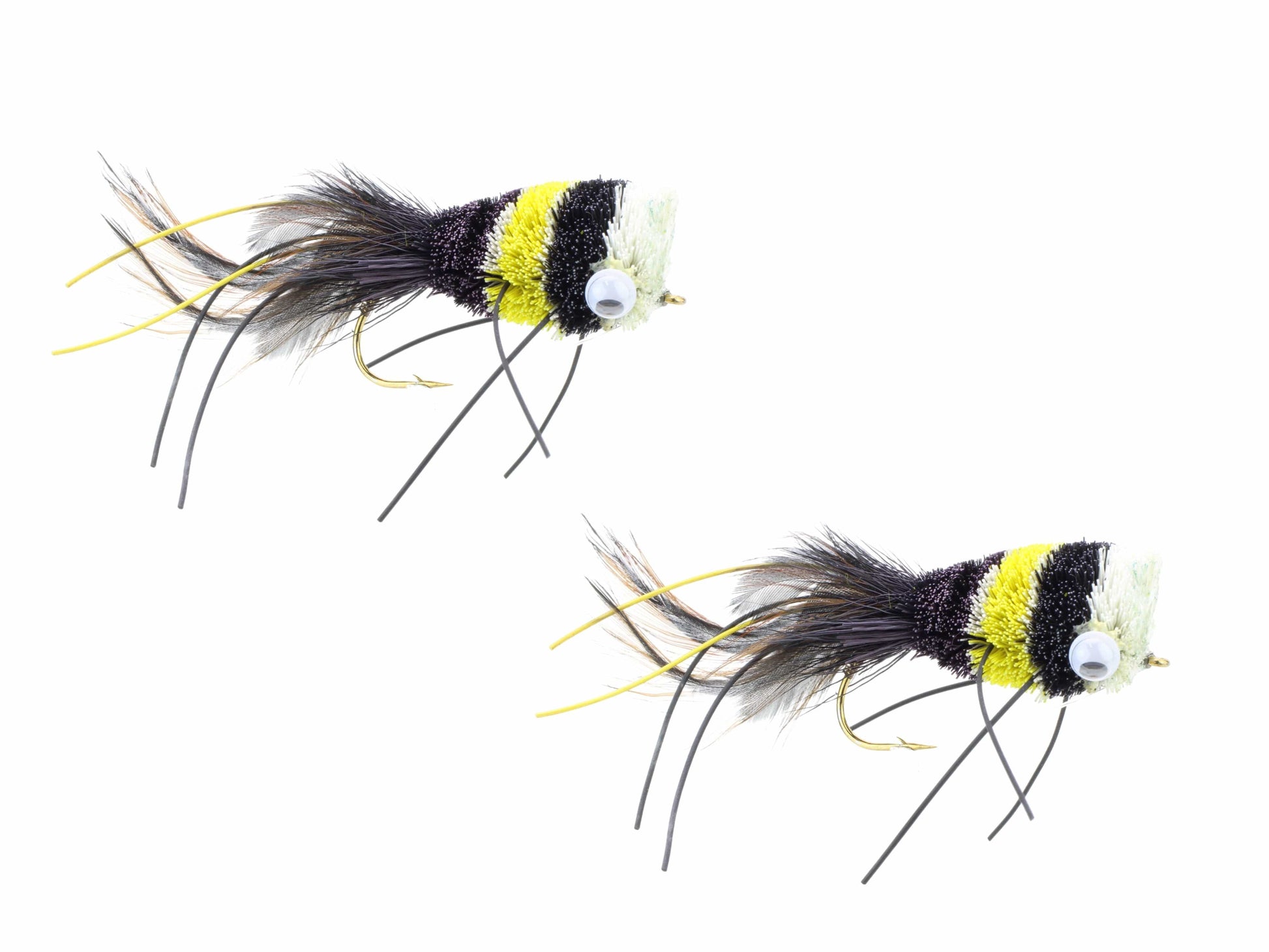 Wild Water Fly Fishing Black, Yellow and White Deer Hair Bass Bug, Size 2 (Qty 2) | SendIt Sailing