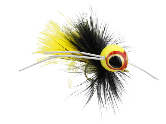 Wild Water Fly Fishing Yellow and Black Spherical Body Popper, Size 8 (Qty 4) | SendIt Sailing