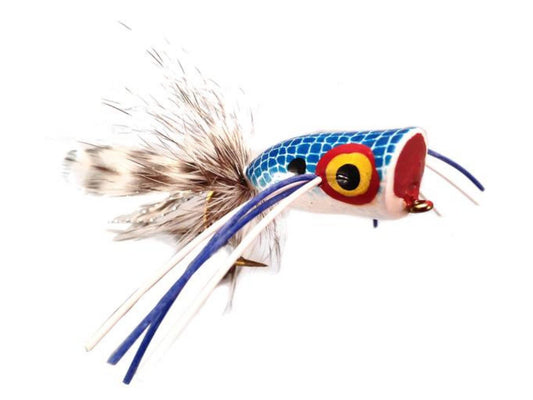 Wild Water Fly Fishing Blue and White Bass Popper, Size 2 (Qty 4) | SendIt Sailing