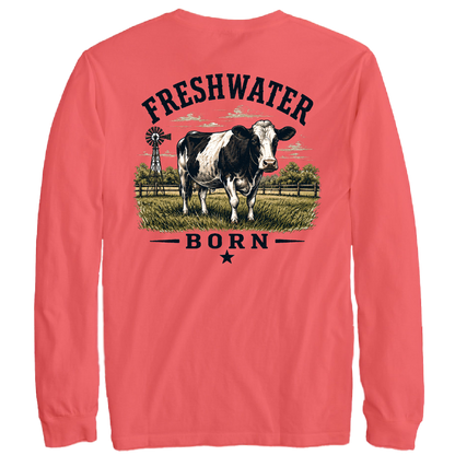 Freshwater Born- Holstein Cow Men's Cotton Long Sleeve Shirt