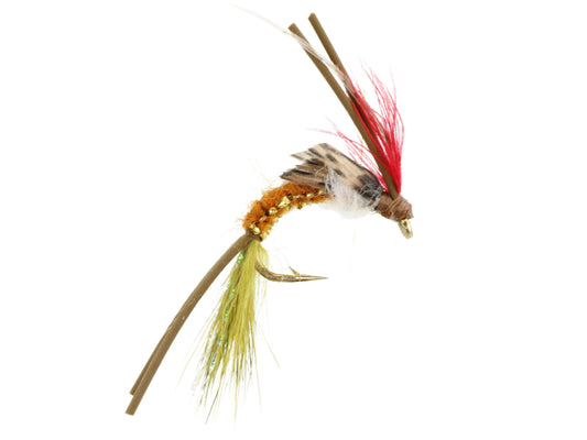 Wild Water Fly Fishing Woven Brown and Olive Caddis with Rubber Legs, Size 10 (Qty 6) | SendIt Sailing