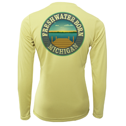 Michigan Freshwater Born SUP Flag Women's Long Sleeve UPF 50+ Dry-Fit Shirt
