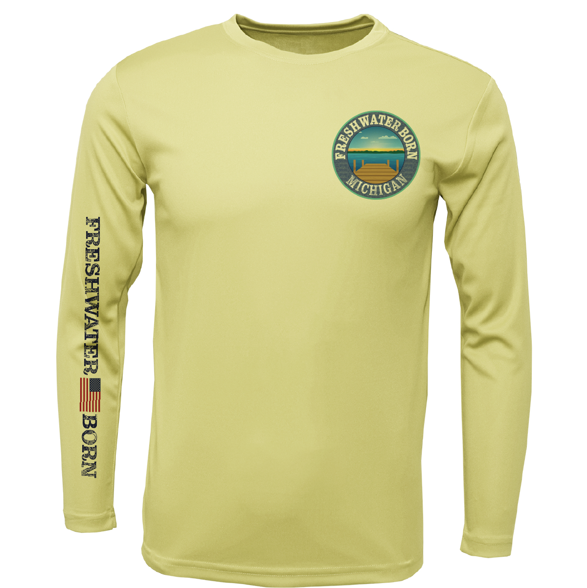 Michigan Freshwater Born Largemouth Bass Boy's Long Sleeve UPF 50+ Dry-Fit Shirt