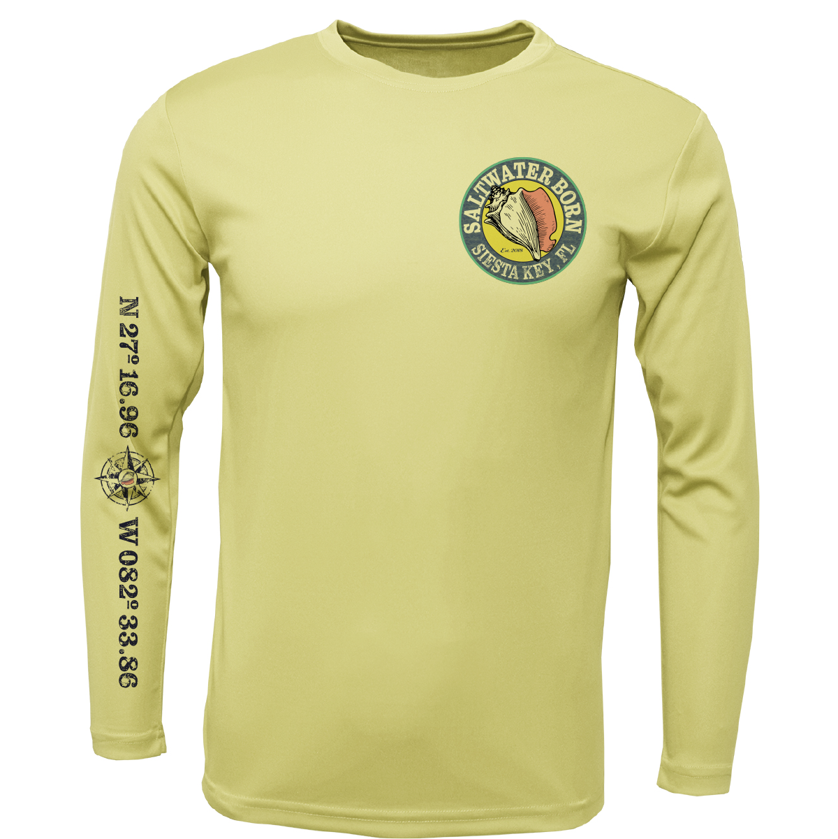 Siesta Key, FL Saltwater Born Circle Logo Long Sleeve UPF 50+ Dry-Fit Shirt