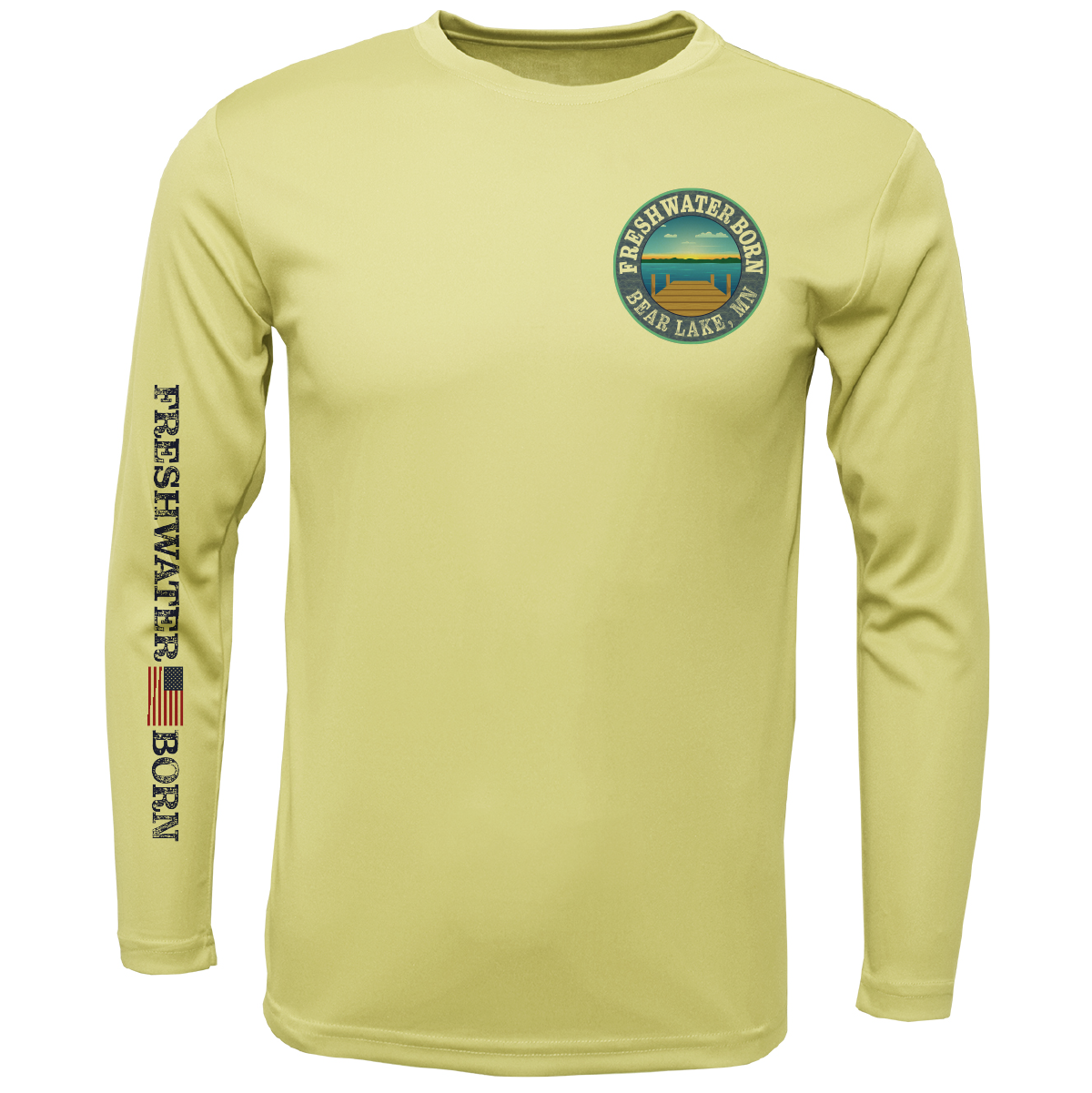 Bear Lake, MN Freshwater Born State Flag Men's Long Sleeve UPF 50+ Dry-Fit Shirt