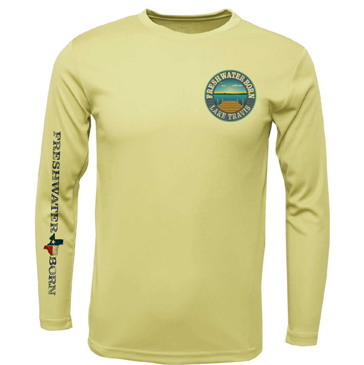 Lake Travis Freshwater Born State of Texas Men's Long Sleeve UPF 50+ Dry-Fit Shirt
