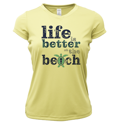Pensacola, FL "Life Is Better At The Beach" Turtle Women's Short Sleeve UPF 50+ Dry-Fit Shirt