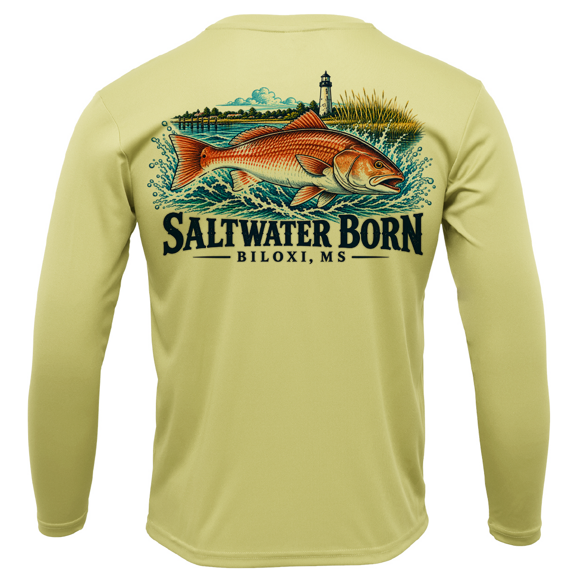 Biloxi, MS Redfish Boy's Long Sleeve UPF 50+ Dry-Fit Shirt