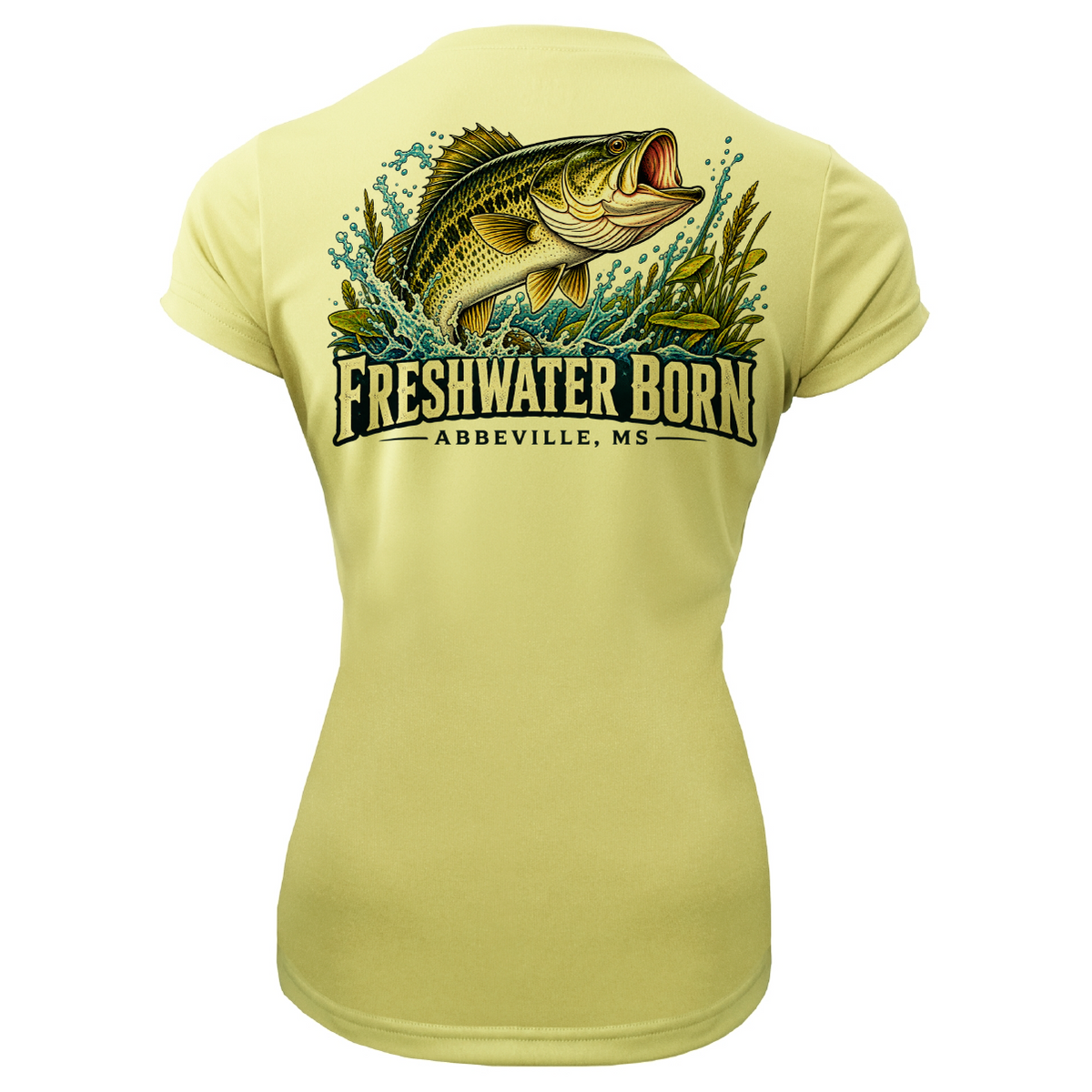 Freshwater Born Abbeville, MS Largemouth Bass Women's Short Sleeve UPF 50+ Dry-Fit Shirt
