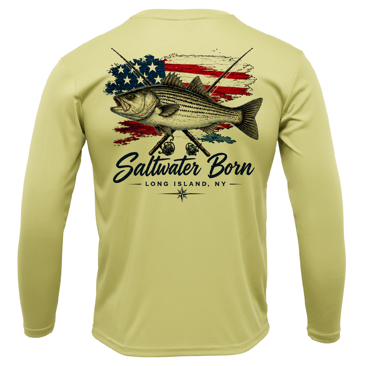 Long Island, NY USA Striped Bass Men's Long Sleeve UPF 50+ Dry-Fit Shirt