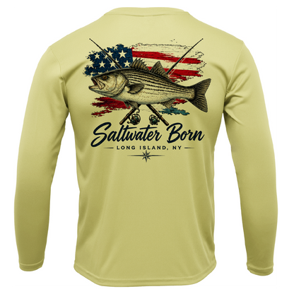 Long Island, NY USA Striped Bass Men's Long Sleeve UPF 50+ Dry-Fit Shirt
