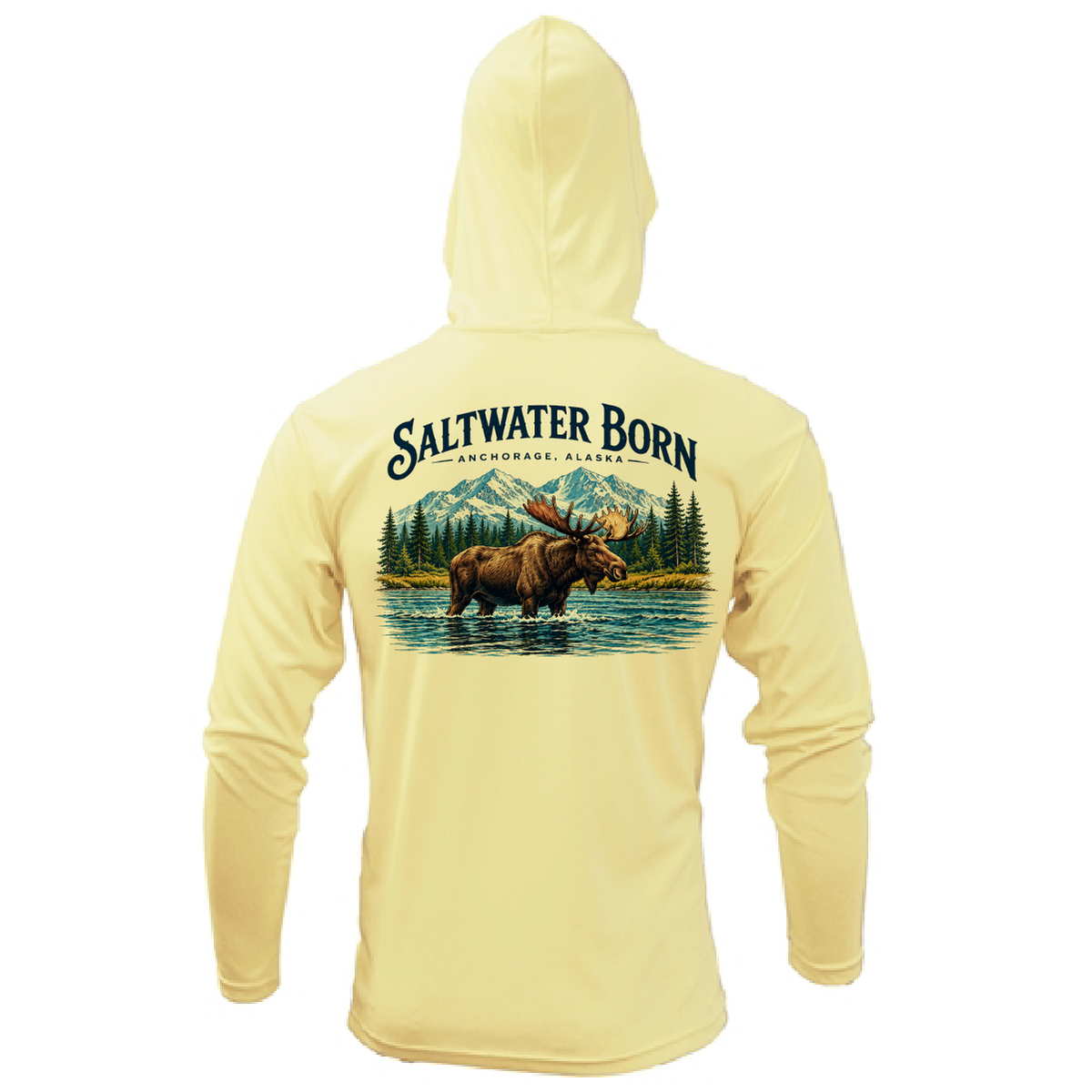 Anchorage, AK Mountain Moose Men's Long Sleeve UPF 50+ Dry-Fit Hoodie