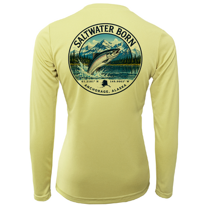 Anchorage, AK Salmon Women's Long Sleeve UPF 50+ Dry-Fit Shirt