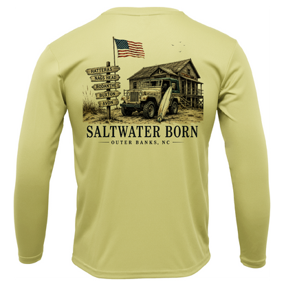 Outer Banks, NC Beach Jeep Men's Long Sleeve UPF 50+ Dry-Fit Shirt