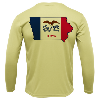 Des Moines, IA Freshwater Born State Flag Men's Long Sleeve UPF 50+ Dry-Fit Shirt
