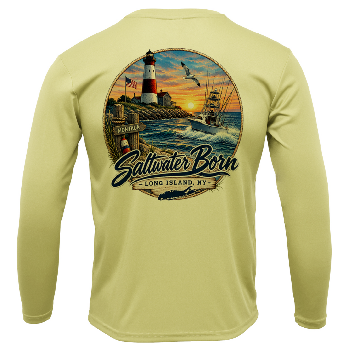 Long Island, NY Lighthouse Men's Long Sleeve UPF 50+ Dry-Fit Shirt