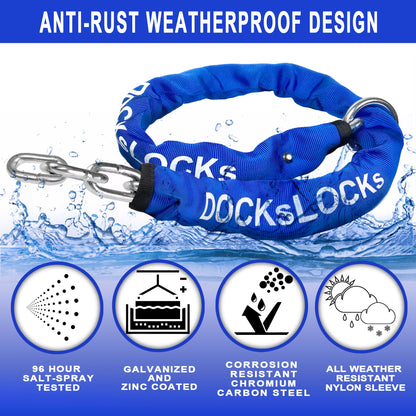 DocksLocks® Heavy Duty Cinch Style 8mm Security Chain - (3ft, 6ft or 10ft) - Weatherproof and Cut Proof Chrome Alloy Carbon Steel | SendIt Sailing