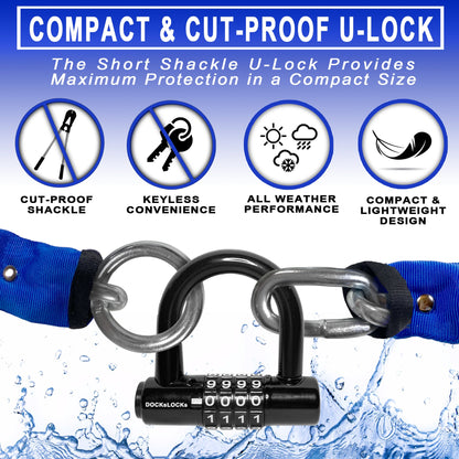 DocksLocks® Heavy Duty Cinch Style 8mm Security Chain - (3ft, 6ft or 10ft) - Weatherproof and Cut Proof with Short Shackle U-Lock | SendIt Sailing