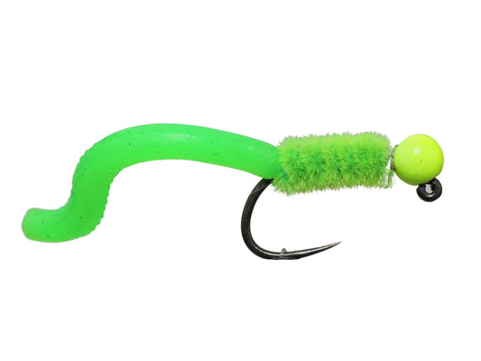 Wild Water Fly Fishing Tungsten Bead Head Chartreuse Squirmy Worm, Size 12 (Qty 6) | SendIt Sailing