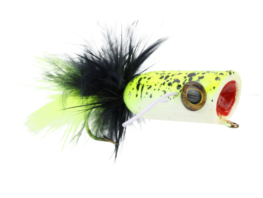 Wild Water Fly Fishing Chartreuse Tiger Mini Bass Popper, Size1/0 (Qty 4) | SendIt Sailing