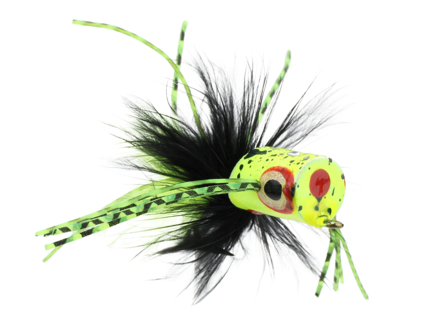 Wild Water Fly Fishing Green and Yellow Spider Legs Flat Face Mini Panfish Popper, Size 6 (Qty 4) | SendIt Sailing