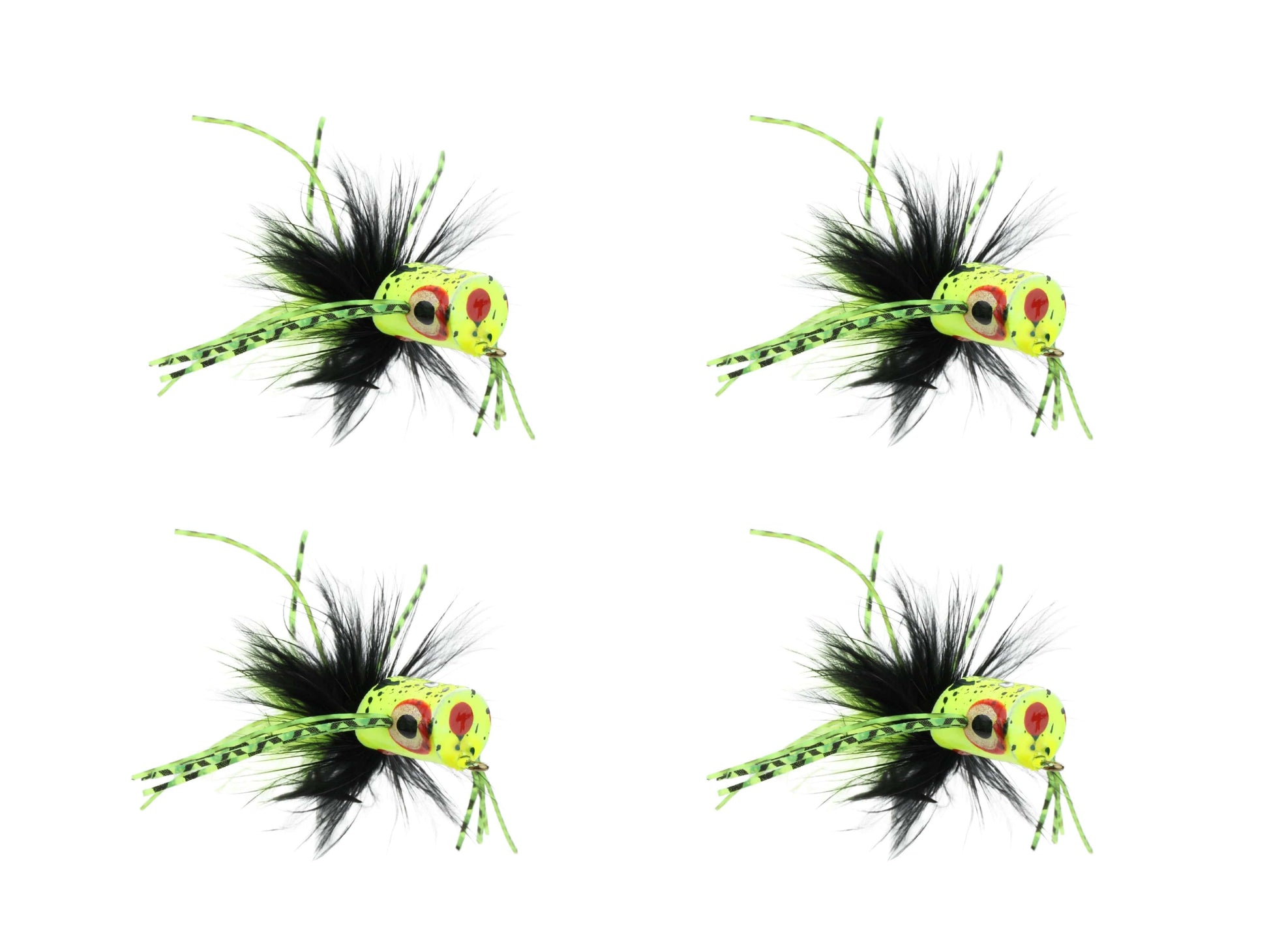 Wild Water Fly Fishing Green and Yellow Spider Legs Flat Face Mini Panfish Popper, Size 6 (Qty 4) | SendIt Sailing