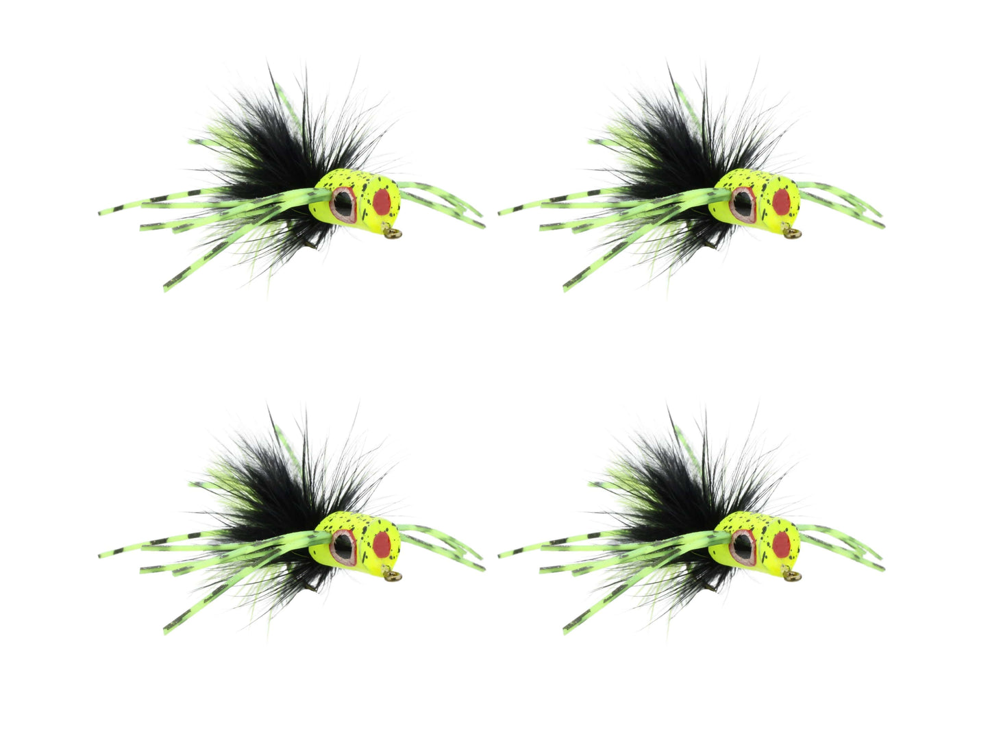 Wild Water Fly Fishing Green and Yellow Spider Legs Flat Face Mini Panfish Popper, Size 8 (Qty 4) | SendIt Sailing