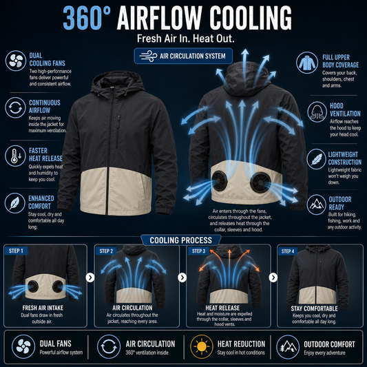 Liteguest UPF50+ Cooling Fan Jacket for Fishing, Hiking & Work