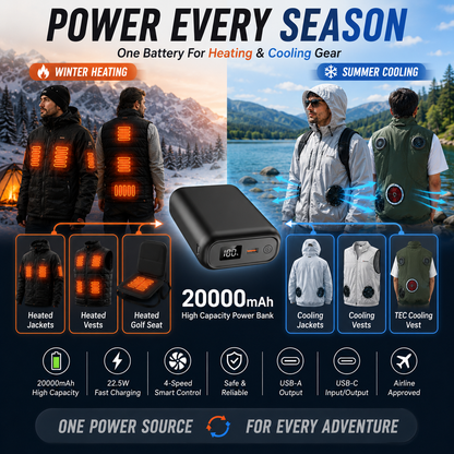 LITEGUEST 20,000 mAh Ultra-Compact Power Bank – Heated & Cooling Ready