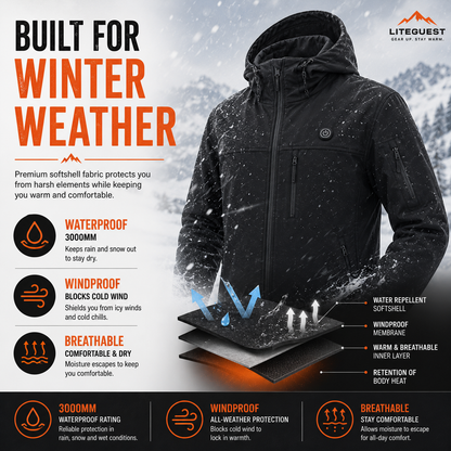 LITEGUEST 10-Zone Heated Softshell Jacket | USB Winter Jacket