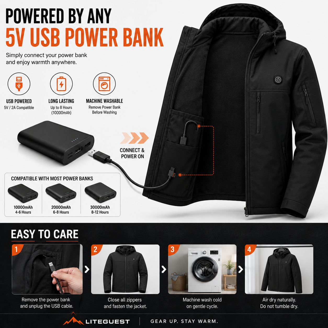 LITEGUEST 10-Zone Heated Softshell Jacket | USB Winter Jacket