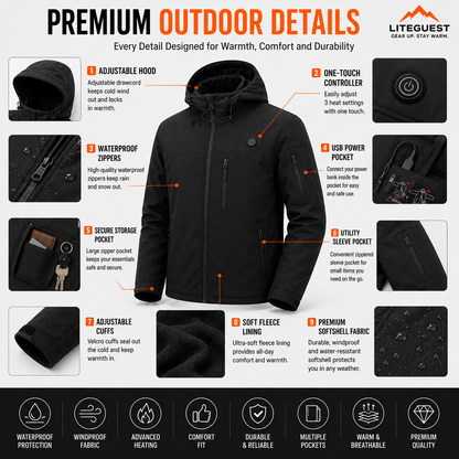 LITEGUEST 10-Zone Heated Softshell Jacket | USB Winter Jacket