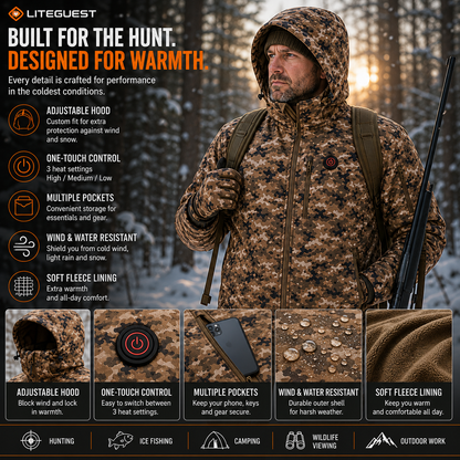 LITEGUEST 7-Zone Heated Jacket | Camo Outdoor Jacket with USB Power