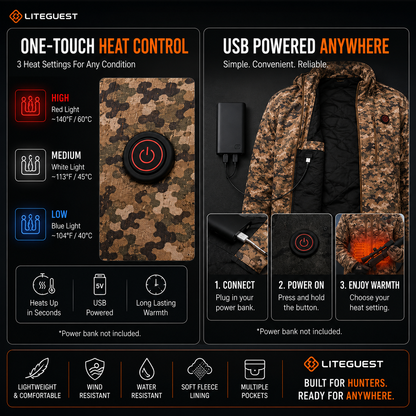 LITEGUEST 7-Zone Heated Hunting Jacket | USB Camo Jacket