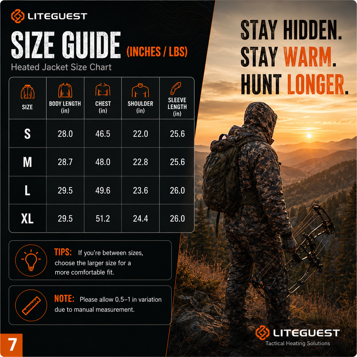 LITEGUEST 7-Zone Heated Hunting Jacket | USB Camo Jacket