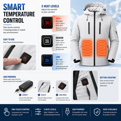 LITEGUEST 5-Zone Waterproof Heated Ski Jacket | USB Winter Coat