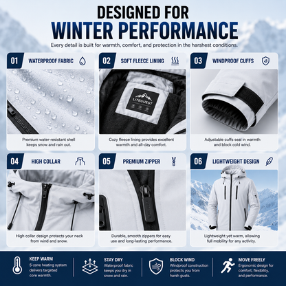LITEGUEST 5-Zone Waterproof Heated Ski Jacket | USB Winter Coat