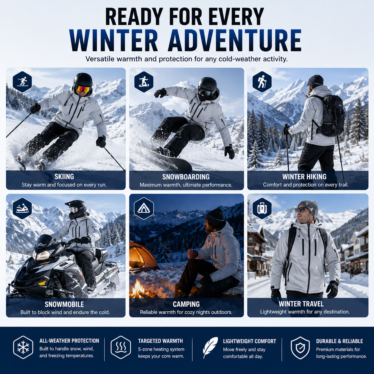 LITEGUEST 5-Zone Waterproof Heated Ski Jacket | USB Winter Coat