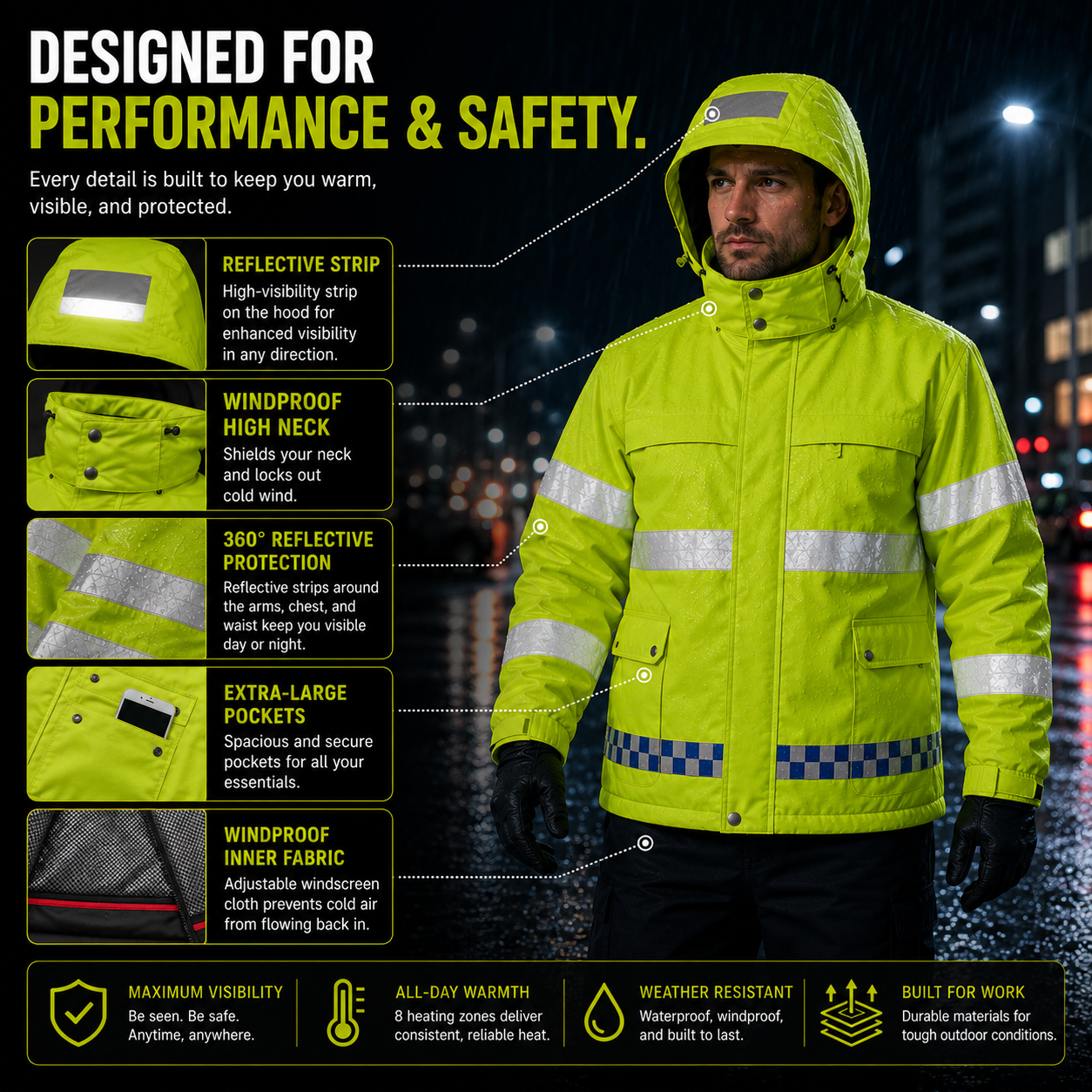 LITEGUEST 8-Zone Heated Reflective Jacket | Outdoor Utility Coat