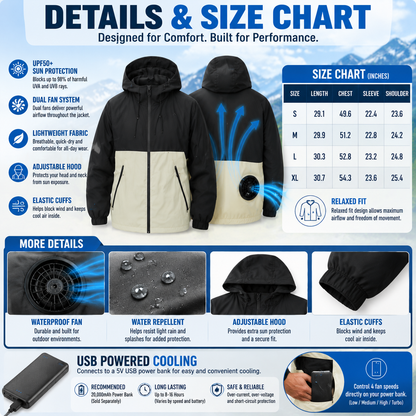 LITEGUEST UPF50+ Cooling Fan Jacket | Fishing, Hiking, Outdoor Cooling