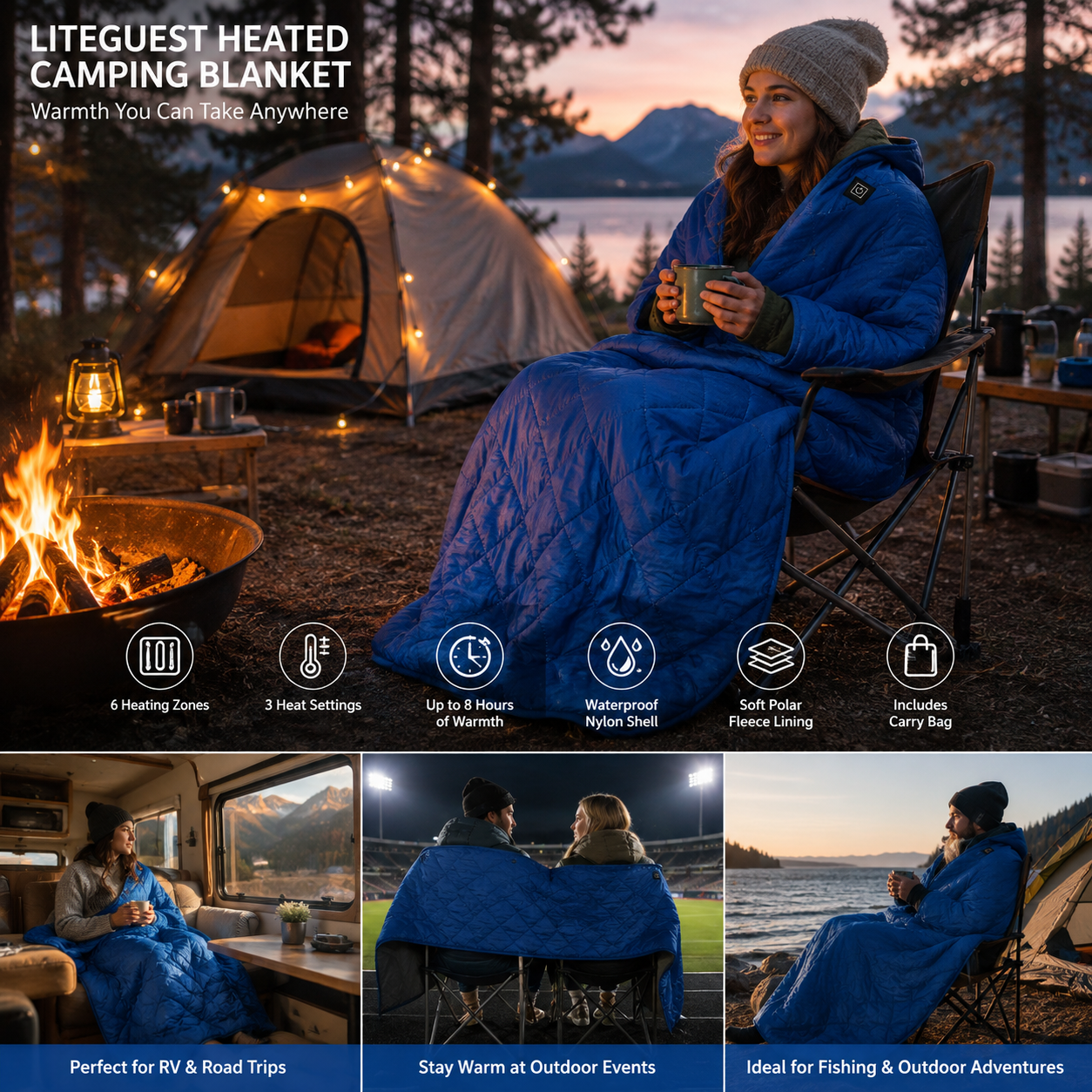 LITEGUEST Heated Camping Blanket | USB Outdoor Blanket