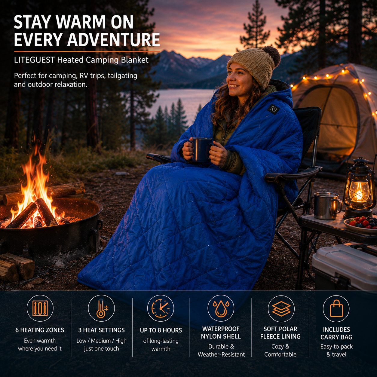 LITEGUEST Heated Camping Blanket | USB Outdoor Blanket