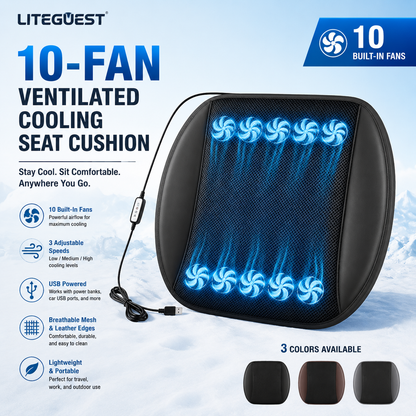LITEGUEST 10-Fan Ventilated USB Cooling Seat Cushion