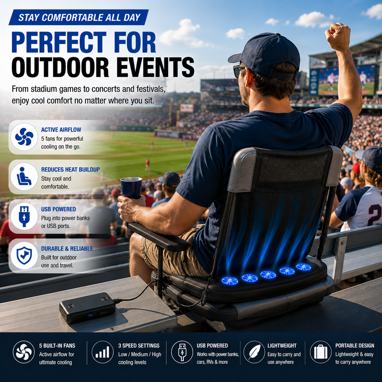 LITEGUEST 10-Fan Ventilated USB Cooling Seat Cushion