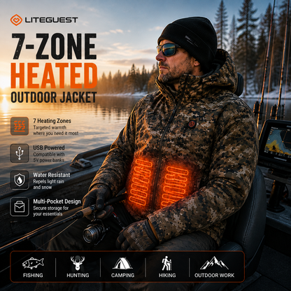 LITEGUEST 7-Zone Heated Jacket | Camo Outdoor Jacket with USB Power