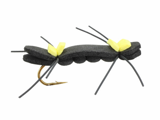 Wild Water Fly Fishing Chernobyl Ant, Black and Yellow, Size 6 (Qty 6) | SendIt Sailing